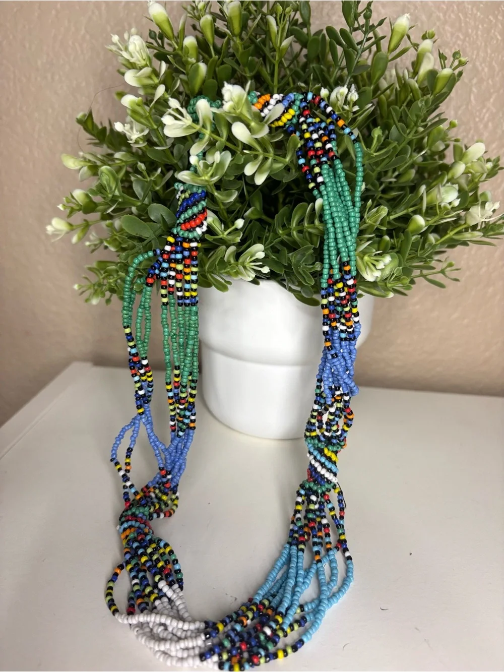 Colorful Multi-Strand Seed Bead Statement Necklace Boho Layered Festival